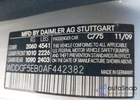 2010 Mercedes-Benz C 300 Luxury/Sport из США, поврежденный, VIN WDDGF5EB0AF442382